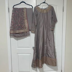 Indian Anarkali with Plazo pant and heavy net dupata.